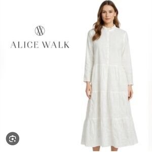 Alice Walk Nwt White 100% Linen Button Down Maxi Dress Size Large